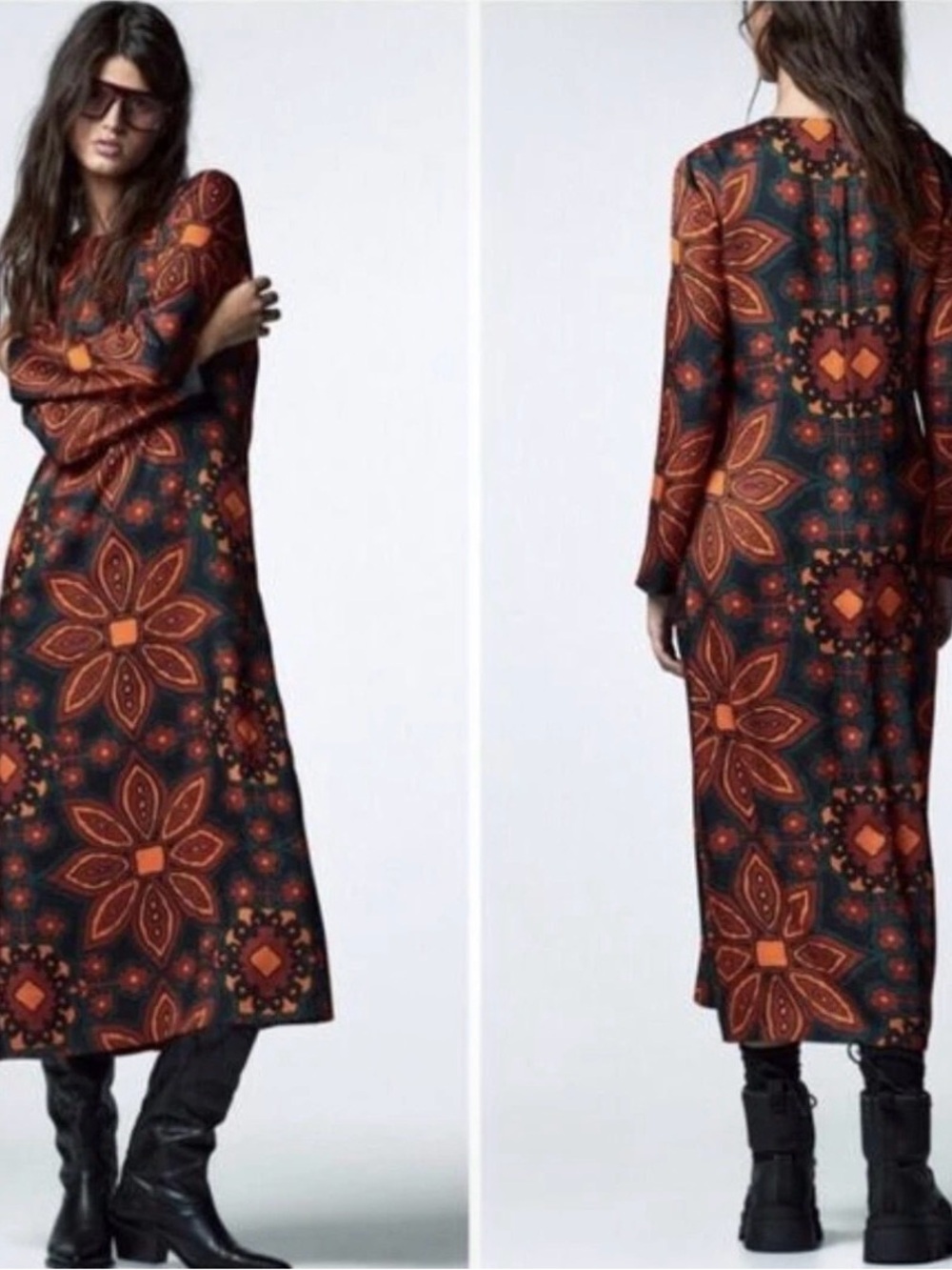 Zara Floral Retro Long Sleeve Maxi Dress Size M